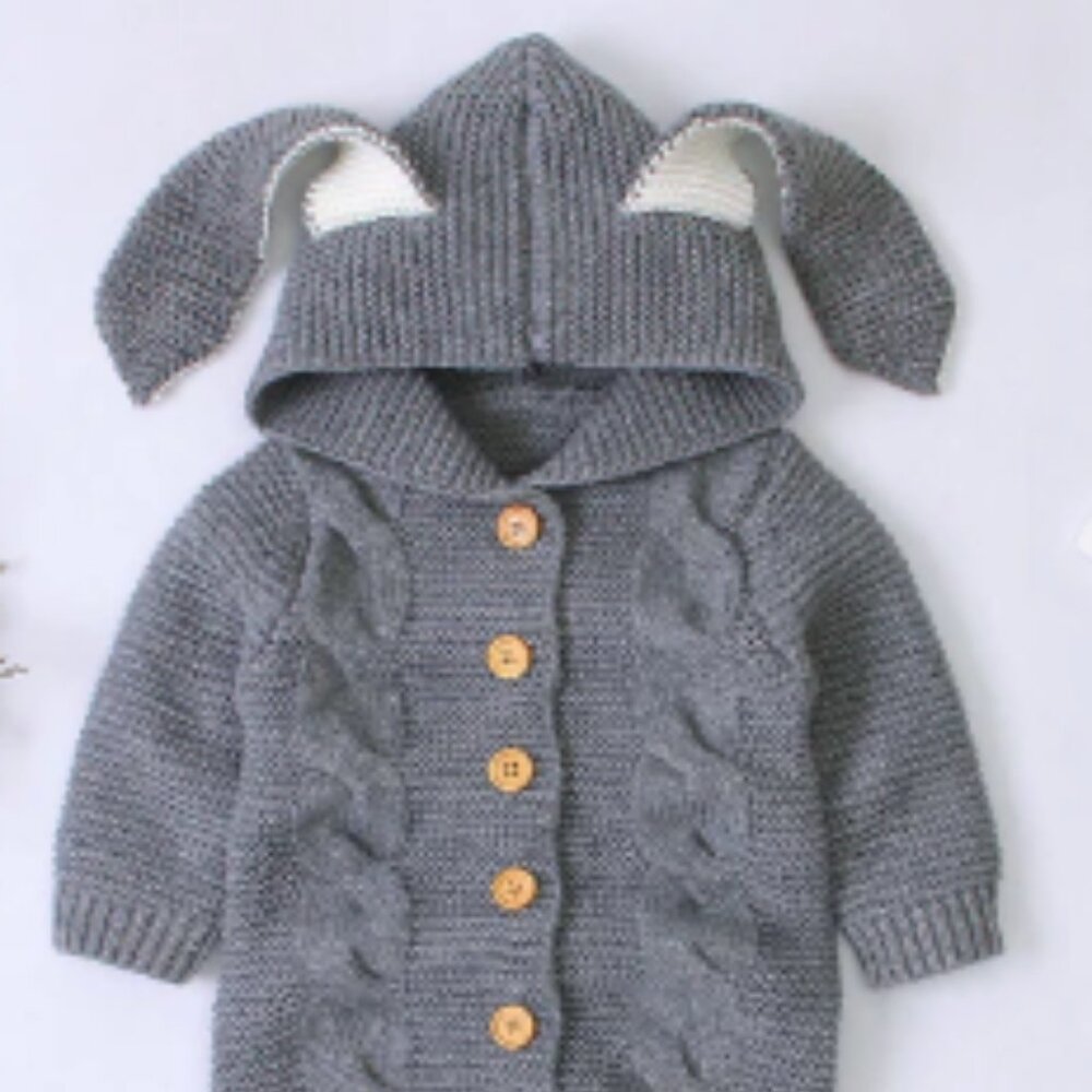 Annie & Charles - Rabbit Ears Knit Jumpsuit: Grey